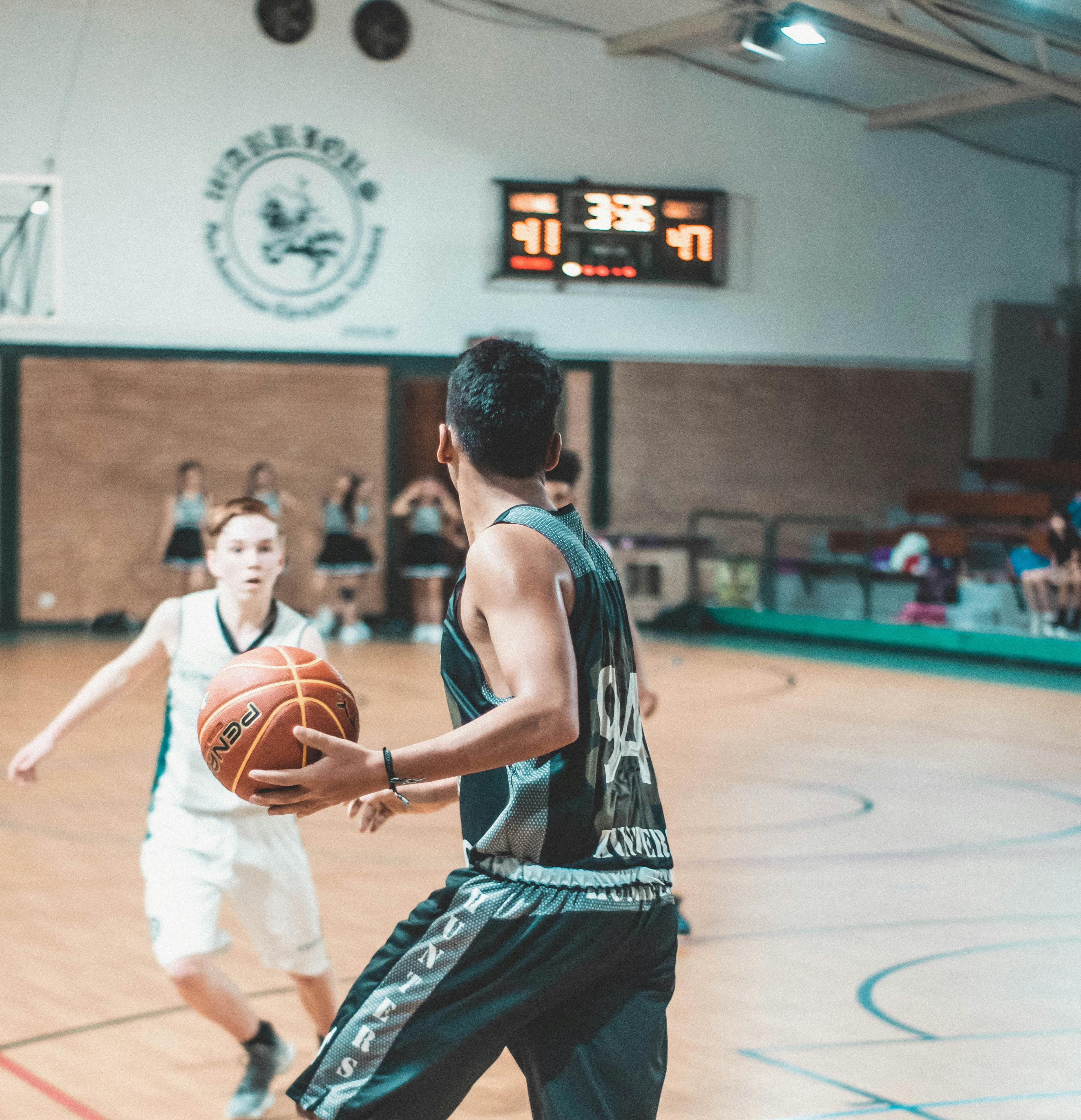 Basketball players training